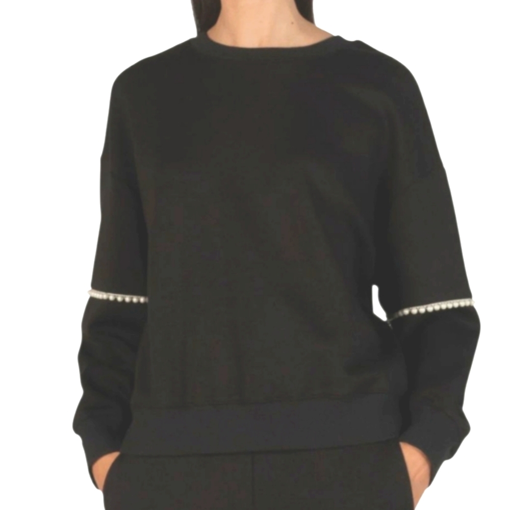 P. Cill Lottie Pearl Trim Pullover Black Sweater. M
